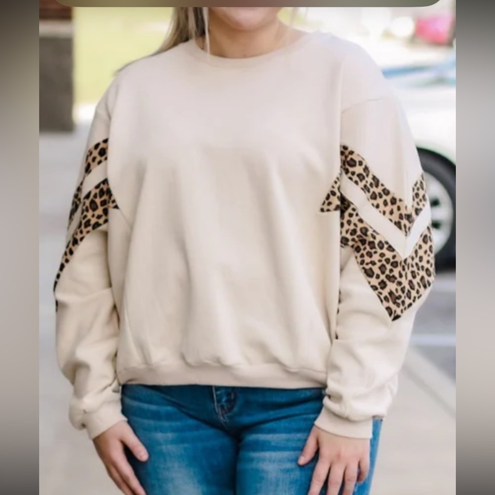 Easel Cream Leopard Print Crew Neck Sweater